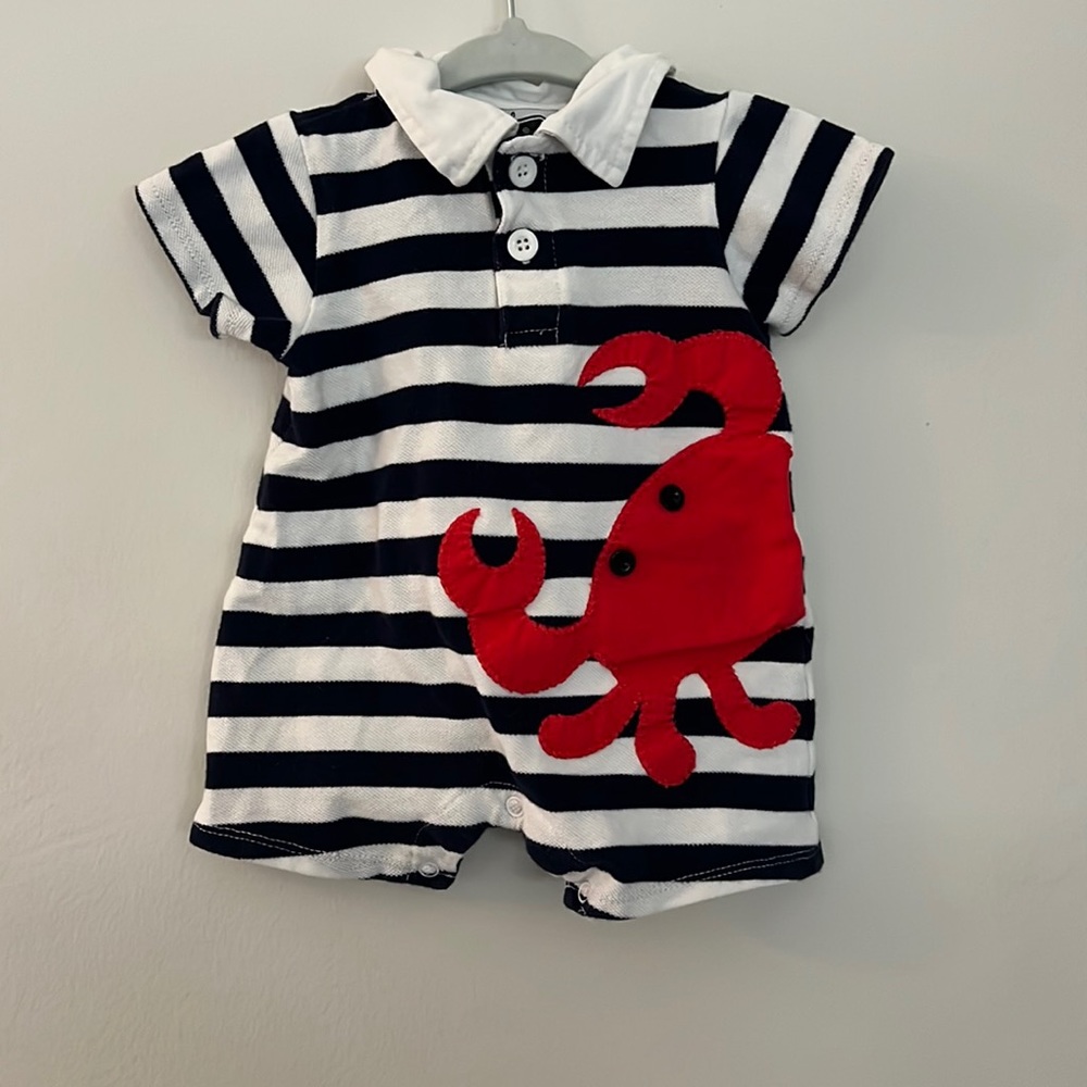 Mudpie Crab Romper 6-9m